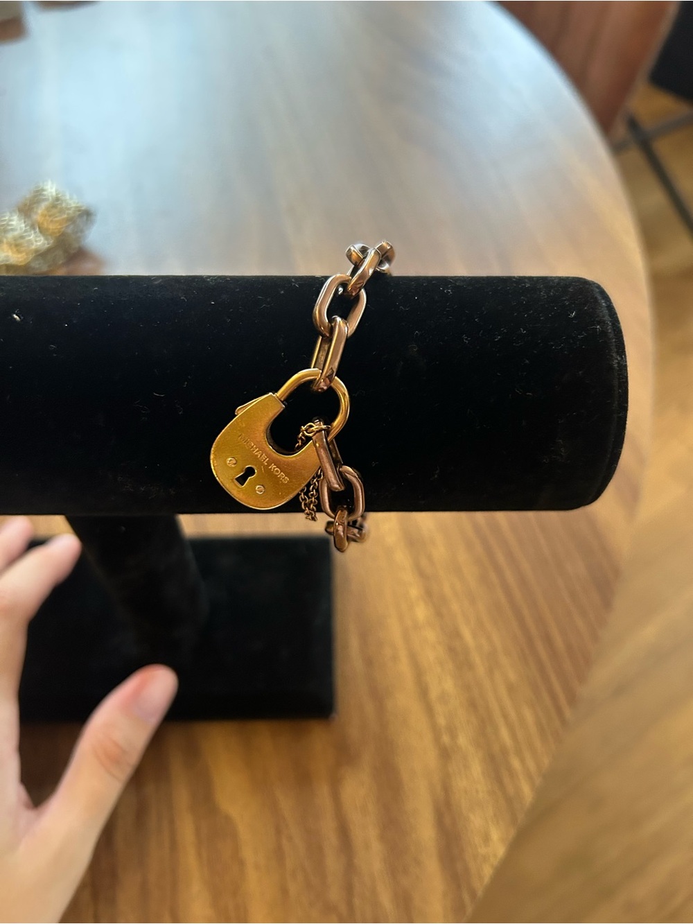 Michael Kors Bronze Padlock Link Bracelet with Chain Charm